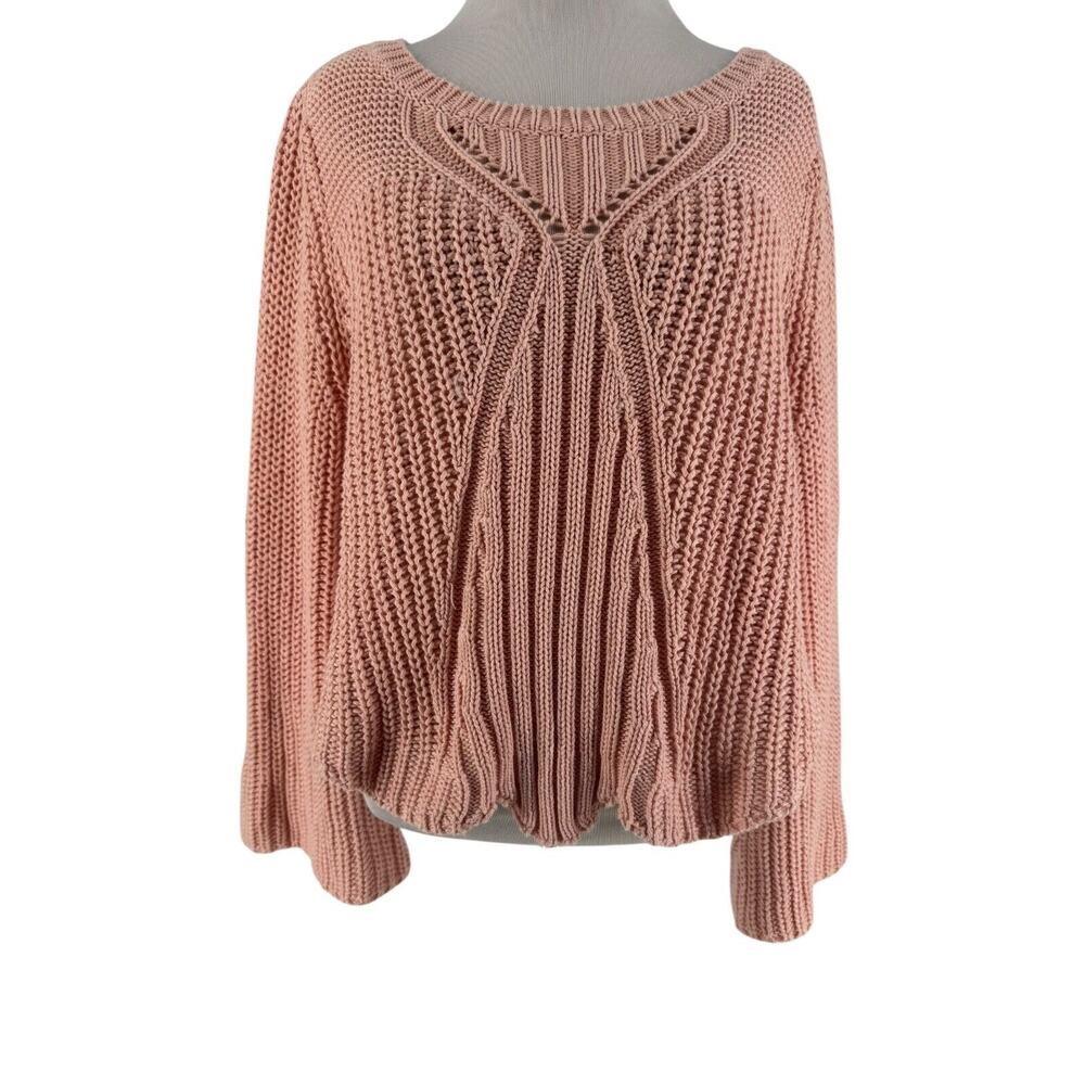 Aerie Women's Pink Thick Knit Bell Sleeve Crop Long Sleeve Sweater Size XL
